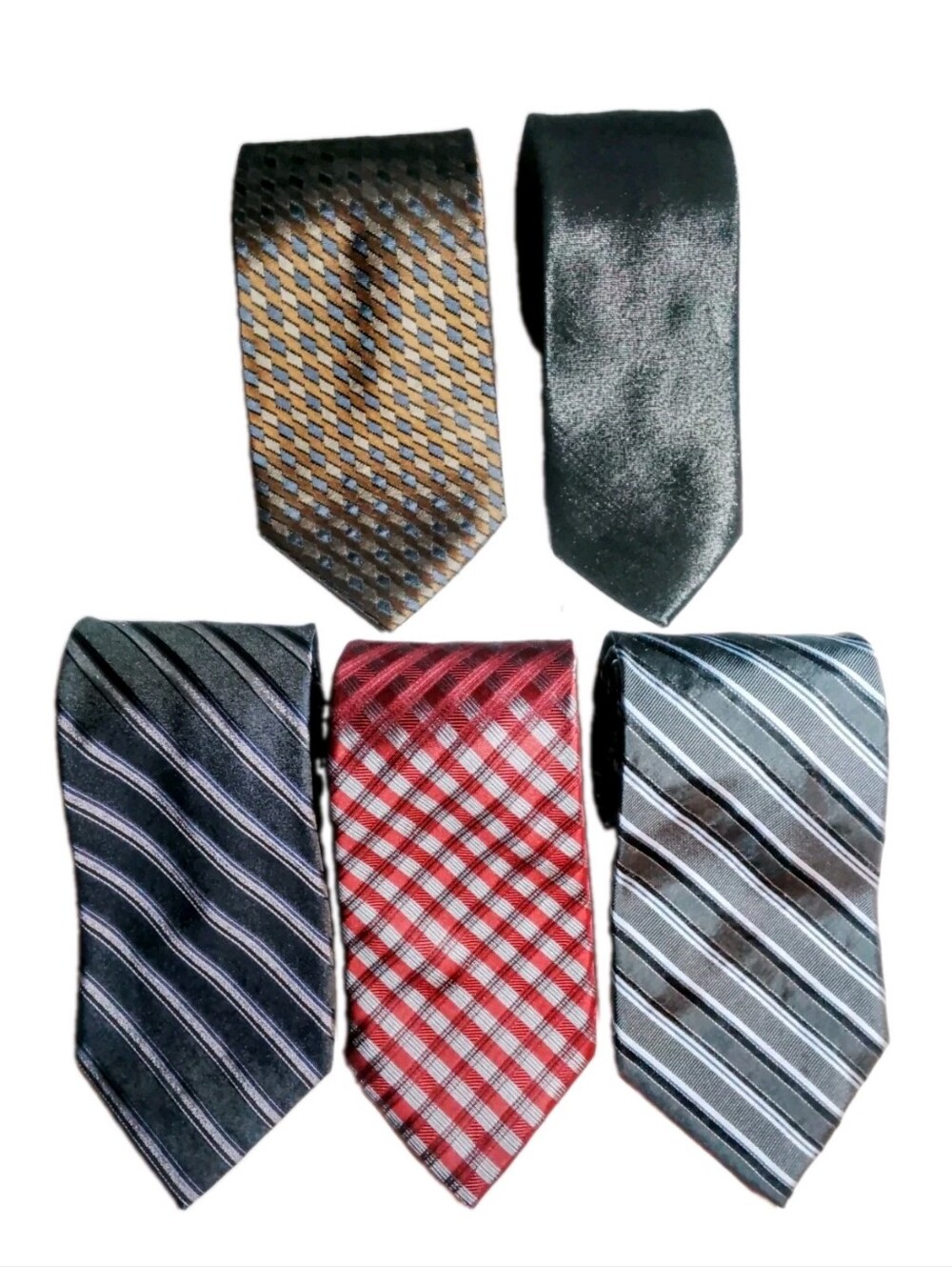 5 Vtg 90s CALVIN KLEIN Silk Ties Gala Black Plaid Striped Corporate Office